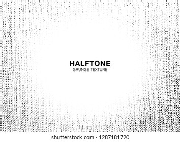 Grunge light halftone texture. Crumpled burlap border. Canvas grunge effect. Frame textile background using halftone circle dots pattern. Vector  illustration