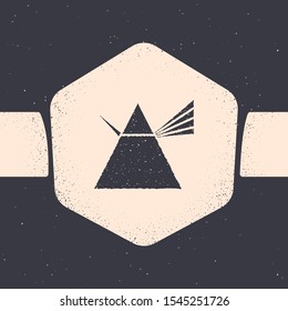 Grunge Light rays in prism icon isolated on grey background. Ray rainbow spectrum dispersion optical effect in glass prism. Monochrome vintage drawing. Vector Illustration