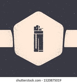 Grunge Lighter icon isolated on grey background. Monochrome vintage drawing. Vector Illustration