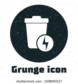 Grunge Lightning with trash can icon isolated on white background. Waste to energy. Garbage bin sign. Recycle basket sign.  Vector Illustration