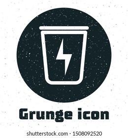 Grunge Lightning with trash can icon isolated on white background. Waste to energy. Garbage bin sign. Recycle basket sign.  Vector Illustration