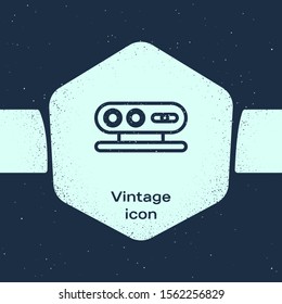 Grunge line 3d scanning system icon isolated on blue background. Monochrome vintage drawing. Vector Illustration