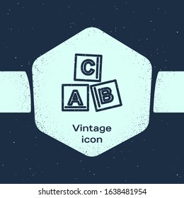 Grunge line ABC blocks icon isolated on blue background. Alphabet cubes with letters A,B,C. Monochrome vintage drawing. Vector Illustration