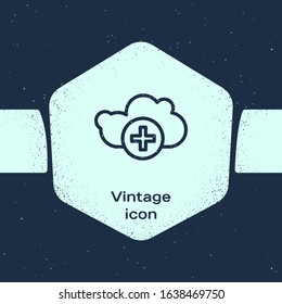Grunge line Add cloud icon isolated on blue background. Data storage on the cloud. Monochrome vintage drawing. Vector Illustration