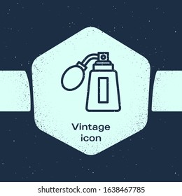 Grunge line Aftershave bottle with atomizer icon isolated on blue background. Cologne spray icon. Male perfume bottle. Monochrome vintage drawing. Vector Illustration