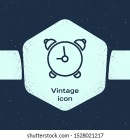 Grunge line Alarm clock icon isolated on blue background. Wake up, get up concept. Time sign. Monochrome vintage drawing. Vector Illustration