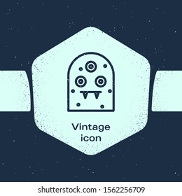 Grunge line Alien icon isolated on blue background. Extraterrestrial alien face or head symbol. Monochrome vintage drawing. Vector Illustration