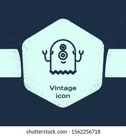 Grunge line Alien icon isolated on blue background. Extraterrestrial alien face or head symbol. Monochrome vintage drawing. Vector Illustration