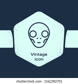 Grunge line Alien icon isolated on blue background. Extraterrestrial alien face or head symbol. Monochrome vintage drawing. Vector Illustration