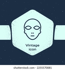 Grunge line Alien icon isolated on blue background. Extraterrestrial alien face or head symbol. Monochrome vintage drawing. Vector Illustration