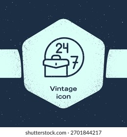 Linha Grunge Ícone sempre ocupado isolado no fundo azul. Desenho vintage monocromático. Vetor