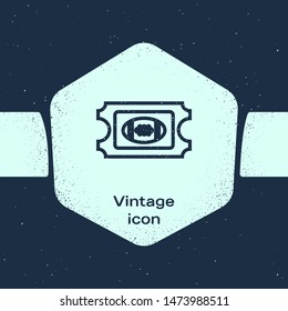 Grunge line American Football ticket icon isolated on blue background. Monochrome vintage drawing. Vector Illustration