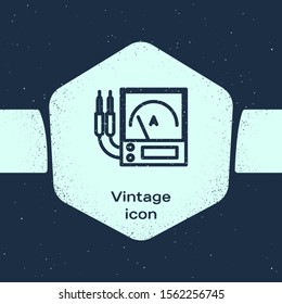 Grunge line Ampere meter, multimeter, voltmeter icon isolated on blue background. Instruments for measurement of electric current. Monochrome vintage drawing. Vector Illustration