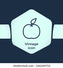 Grunge line Apple icon isolated on blue background. Fruit with leaf symbol. Monochrome vintage drawing. Vector Illustration