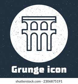 Grunge line Aqueduct of Segovia, Spain icon isolated on grey background. Roman Aqueduct building. National symbol of Spain. Monochrome vintage drawing. Vector