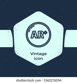 Grunge line Ar, augmented reality icon isolated on blue background. Monochrome vintage drawing. Vector Illustration