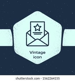 Grunge line The arrest warrant icon isolated on blue background. Police badge with document. Warrant, police report, subpoena. Justice concept. Monochrome vintage drawing. Vector Illustration