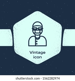 Grunge line Assistant icon isolated on blue background. Monochrome vintage drawing. Vector Illustration