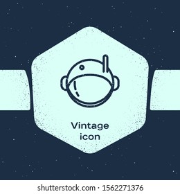 Grunge line Astronaut helmet icon isolated on blue background. Monochrome vintage drawing. Vector Illustration