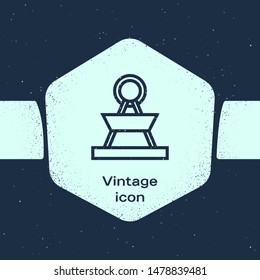 Grunge line Attraction carousel icon isolated on blue background. Amusement park. Childrens entertainment playground, recreation park. Monochrome vintage drawing. Vector Illustration