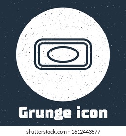 Grunge line Bar of soap with foam icon isolated on grey background. Soap bar with bubbles. Monochrome vintage drawing. Vector Illustration