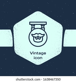 Grunge line Barbershop icon isolated on blue background. Hairdresser logo or signboard. Monochrome vintage drawing. Vector Illustration