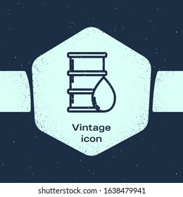 Grunge line Barrel oil icon isolated on blue background. Monochrome vintage drawing. Vector Illustration