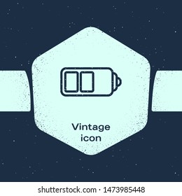 Grunge line Battery charge level indicator icon isolated on blue background. Monochrome vintage drawing. Vector Illustration