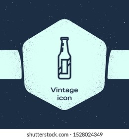 Grunge line Beer bottle icon isolated on blue background. Monochrome vintage drawing. Vector Illustration