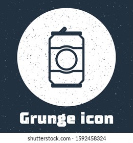 Grunge line Beer can icon isolated on grey background. Monochrome vintage drawing. Vector Illustration