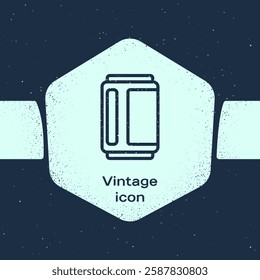 Grunge line Beer can icon isolated on blue background. Monochrome vintage drawing. Vector