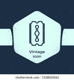 Grunge line Blade razor icon isolated on blue background. Monochrome vintage drawing. Vector Illustration