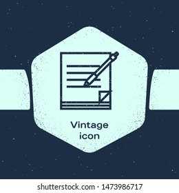 Grunge line Blank notebook and pen icon isolated on blue background. Paper and pen. Monochrome vintage drawing. Vector Illustration