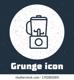 Icono del Blender de línea de grueso aislado en fondo gris. Mezclador eléctrico estacionario de cocina con tazón. Cocina suavizada, cóctel o zumo. Dibujo de época monocromo. Ilustración vectorial