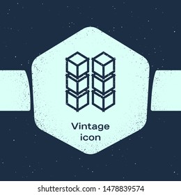 Grunge line Blockchain technology icon isolated on blue background. Cryptocurrency data. Abstract geometric block chain network technology business. Monochrome vintage drawing. Vector Illustration