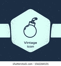 Grunge line Bomb ready to explode icon isolated on blue background. Happy Halloween party. Monochrome vintage drawing. Vector Illustration