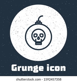 Grunge line Bomb ready to explode icon isolated on grey background. Happy Halloween party. Monochrome vintage drawing. Vector Illustration