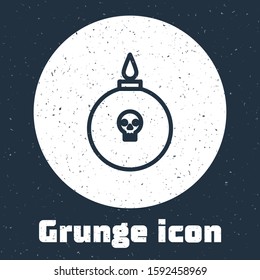 Grunge line Bomb ready to explode icon isolated on grey background. Monochrome vintage drawing. Vector Illustration