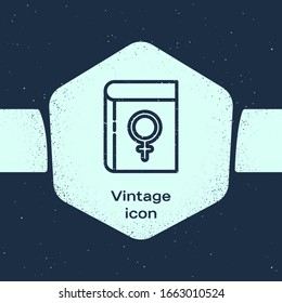 Grunge line Book about women icon isolated on blue background. 8 March. International Happy Women Day. Monochrome vintage drawing. Vector Illustration