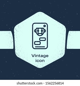 Grunge line Bot icon isolated on blue background. Robot icon. Monochrome vintage drawing. Vector Illustration