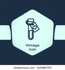 Grunge line Bottle with love potion icon isolated on blue background. Valentines day symbol. Monochrome vintage drawing. Vector Illustration