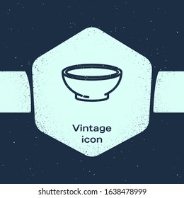 Grunge line Bowl of hot soup icon isolated on blue background. Monochrome vintage drawing. Vector Illustration