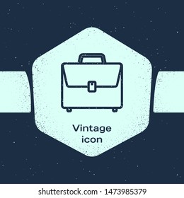 Grunge line Briefcase icon isolated on blue background. Business case sign. Business portfolio. Monochrome vintage drawing. Vector Illustration