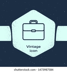 Grunge line Briefcase icon isolated on blue background. Business case sign. Business portfolio.  Monochrome vintage drawing. Vector Illustration