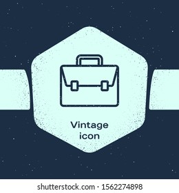 Grunge line Briefcase icon isolated on blue background. Business case sign. Business portfolio. Monochrome vintage drawing. Vector Illustration
