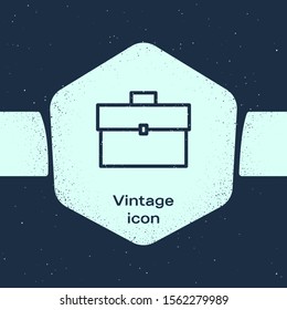 Grunge line Briefcase icon isolated on blue background. Business case sign. Business portfolio. Monochrome vintage drawing. Vector Illustration