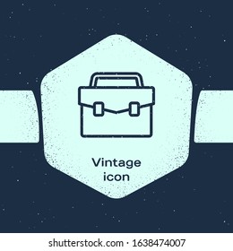 Grunge line Briefcase icon isolated on blue background. Business case sign. Business portfolio. Monochrome vintage drawing. Vector Illustration