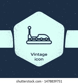 Grunge line Bumper car icon isolated on blue background. Amusement park. Childrens entertainment playground, recreation park. Monochrome vintage drawing. Vector Illustration