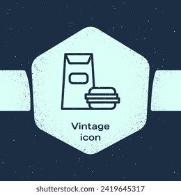 Grunge line Burger icon isolated on blue background. Hamburger icon. Cheeseburger sandwich sign. Fast food menu. Monochrome vintage drawing. Vector