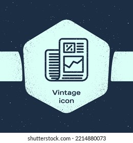Grunge line Business finance report icon isolated on blue background. Audit and analysis, document, plan symbol. Monochrome vintage drawing. Vector